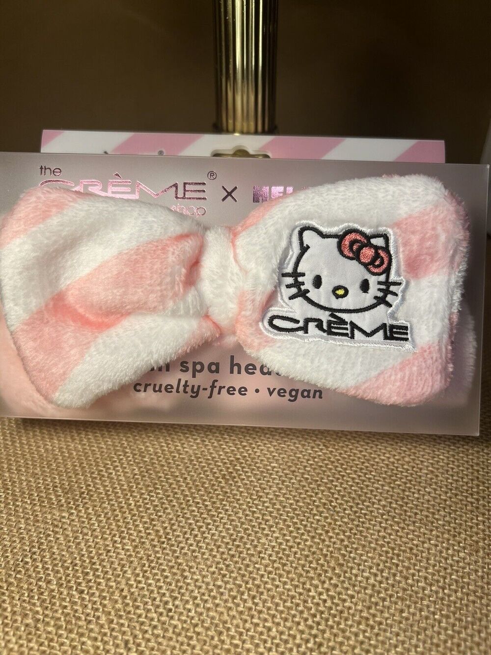 HELLO KITTY Baby Pink Striped Plush Spa Headband